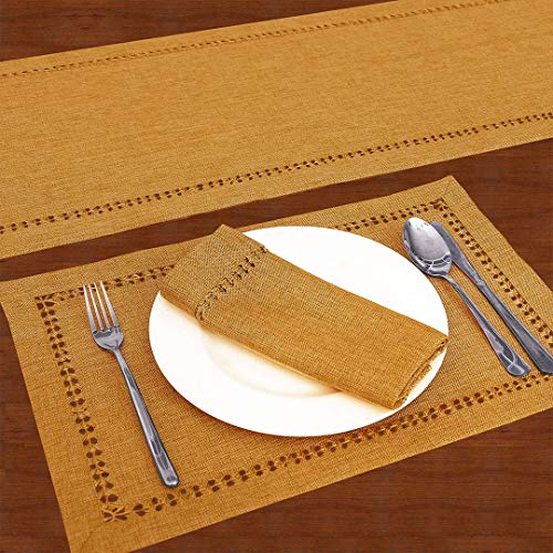 Grelucgo Handcrafted Solid Color Dining Table Runner, Dresser Scarf, Double-Hemstitched (Mustard Gold, 14 x 72) by Grelucgo - Image 3