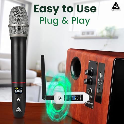 Image of Audio Array Solo UHF Wireless Microphone System with Brief Case | 24Bit /48kHz Audio | Dual Channel Dynamic Mics | 50m Range | Cardioid Pickup | DSP Frequency Lock | Rechargeable Battery | AM-W33 Pro