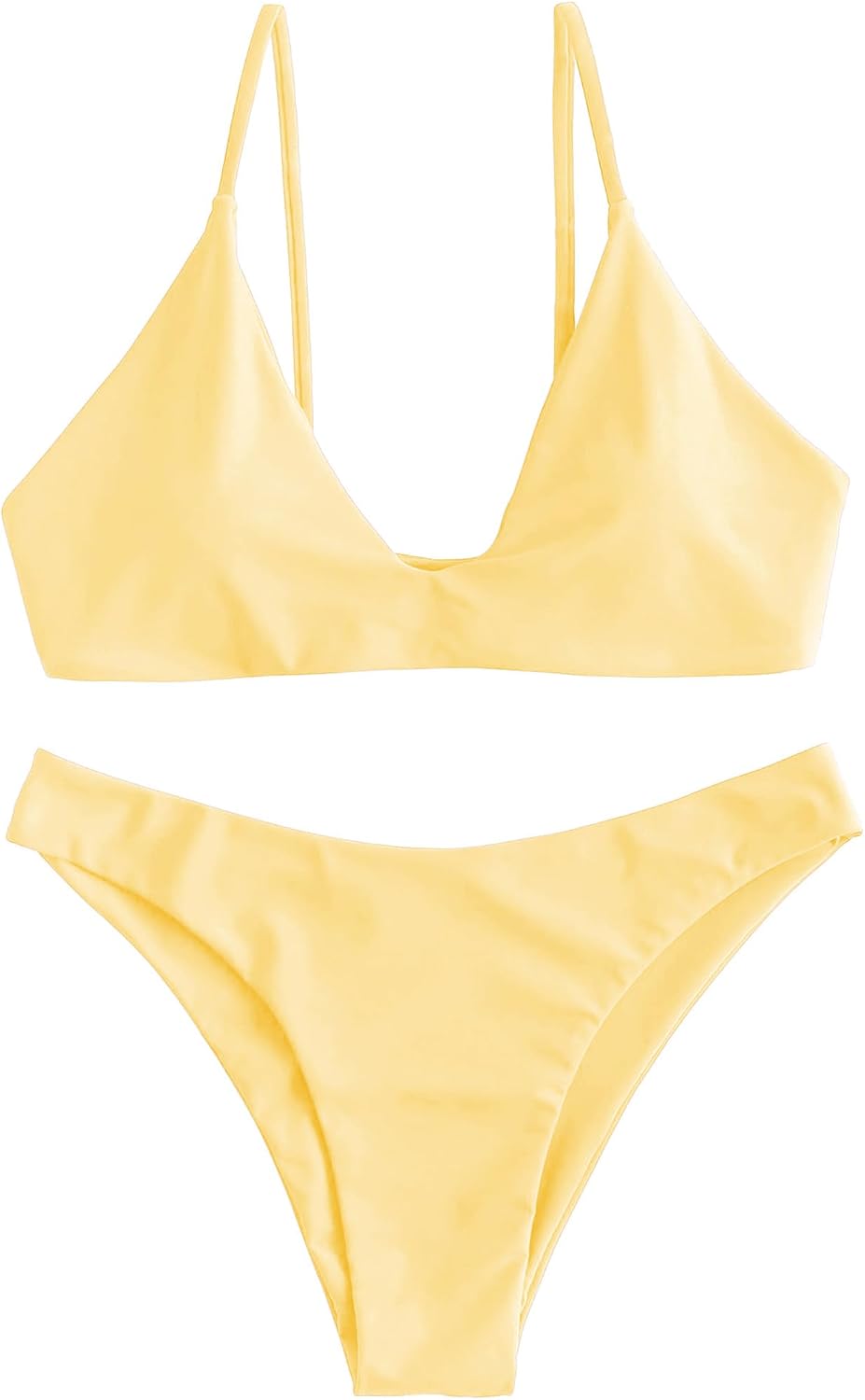 ZAFUL Women's Tie Back Padded High Cut Bralette Bikini Set Two Piece Swimsuit
