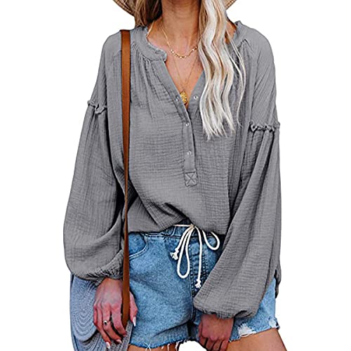 Automne Hiver Mode Décontractée pour Femmes À Col en V À Volants À Manches Lanterne À Manches Longues À Col en V Chemise Décontractée pour Femmes,3,L Cover