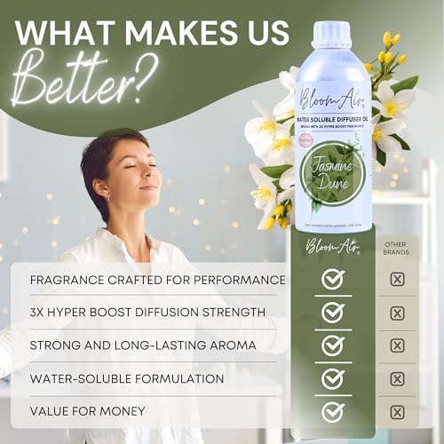 Image of Jasmine Dune Diffuser Oil for Home Fragrance, 1 Litre Refill, Water-Soluble, Strong & Long-Lasting Aroma Infused with 3X Hyper Boost Action for use in Home and Office