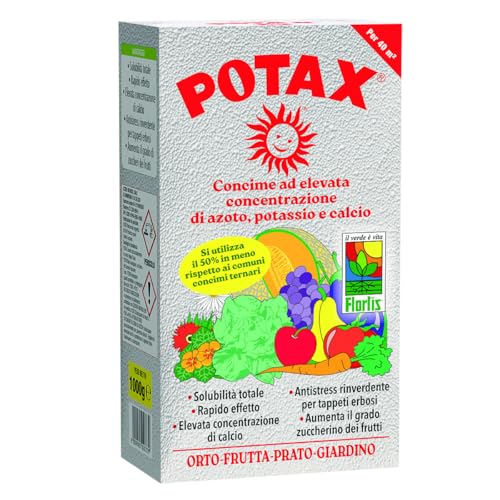 Flortis concime universale 1kg Potax con elevata concentrazione di calcio, azoto e potassio, concime minerale granulare rinverdente per orto, prato, giardino, piante da frutta