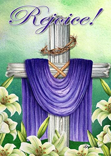 Toland Home Garden 1012304 Rejoice Cross Easter Flag 28x40 Inch Double Sided Easter Garden Flag for Outdoor House religious Flag Yard Decoration