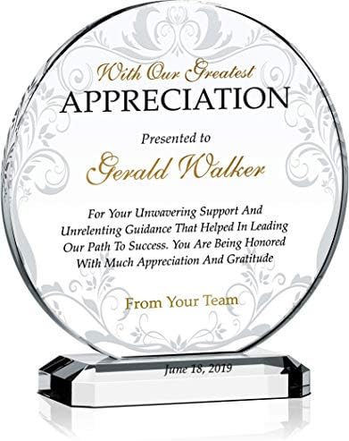 Crystal Central Personalized Appreciation Award Plaque for Mentor, Coach, Boss, Manager, Board Member, Board Director, Customized with Recipient Name and Date, Unique Thank You Gift Plaque (M - 6.5")