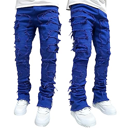 Men's Stacked Jeans Skinny Ripped Frayed Washed Jeans Destroyed Straight Denim Pants Hip Hop Trousers Streetwear4