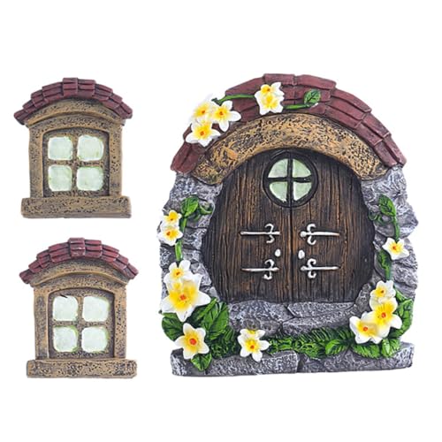 Porte et fenêtres féeriques en résine pour décoration d'arbre de jardin miniature