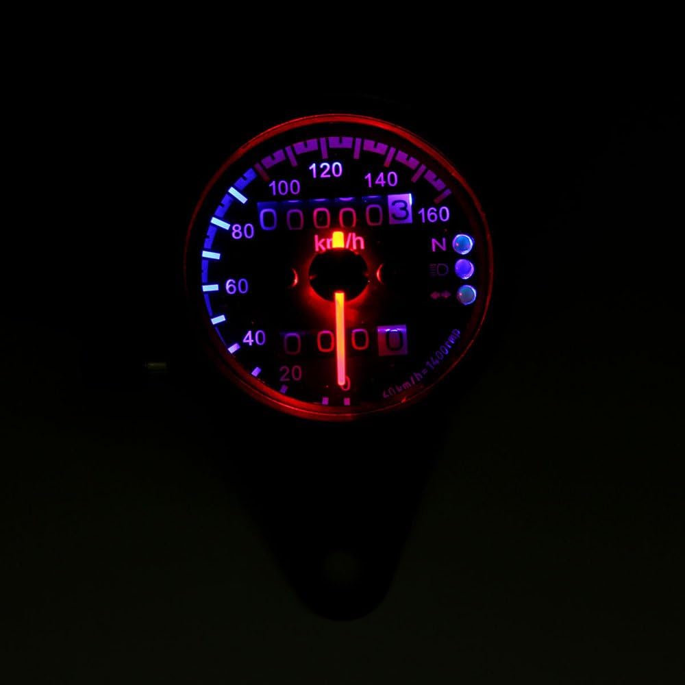 DC 12V Universal Motorcycle Speedometer Retro Odometer Dual LED Backlight Night Readable Gauge Table