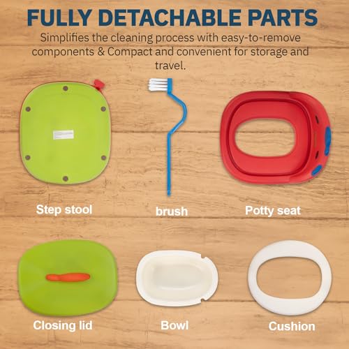 Image of Baybee 3-in-1 Baby Potty Training Seat | Comfortable & Safe Kids Potty Chair with Anti-Slip Toilet Seat, Removable Pot, Handles & Splash Guard | Potty Seat for Boys & Girls (Red)