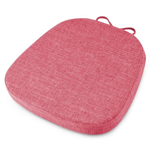 Image of OVOV 14x14 Chair Cushions for Metal Dining Chairs 1 Piece Pink | Non Slip, Washable Removable Cover with Ties, Textured, for Dining Room, Kitchen Cafes Bistro Patio, Stackable Chairs