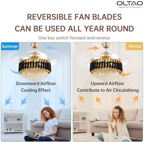 Image of oltao Gracy Smart Chandelier Fan with Alexa /Google Home competiblity, BLDC Motor, Summer Winter Mode, Dimmable LED Light, Remote & Mobile App Control
