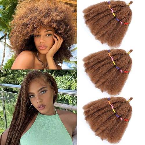 MLETULIPS Afro Kinky Hair Pre Stretched Kinky Marley Twist Hair Afro Braiding Hair Kinky Twist Crochet Braids Synthetic Hair Extensions For Women (30#, 8 inch (pack of 3))