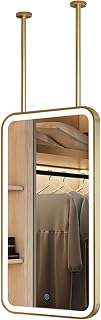 Ceiling Mounted Lighted Mirror with Ceiling Hanging Rod, Rectangular Floating Bathroom Vanity Makeup Mirror Clear and Practical with 3 Colors LED Lights(40cmx60cm)