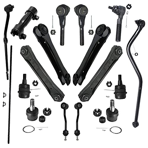 Detroit Axle - Front Upper Lower Control Arms Ball Joints, Tie Rods, Track Bar, Adjustment Sleeves, Sway Bars Replacement for 1997-2006 Jeep Wrangler - 17pc Set