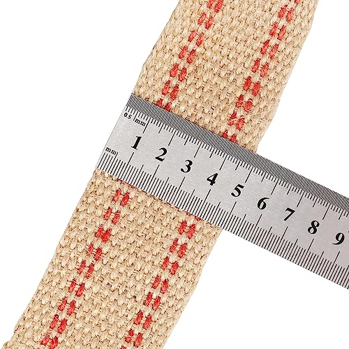 Zaione 10 Yards Width 2" Roll Natural Burlap Red Line Jute Webbing Ribbon Upholstery Chair Webbing Tape For Outdoor Diy Gear Repai (Red Stripes) #TOP3