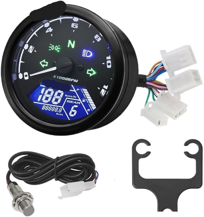 Motorcycle Speedometer Universal Motorcycle 12000RMP Tachometer Odometer Tachometer Gauge Motorcycle Digital Dash Panel Dual