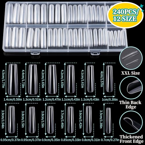 Teenitor Square Nail Tips with Nail Charms Nail Art Brushes, 240pcs XXL Fake Nails with Nail Stand for Extensions, Clear Acrylic Nail Tips Gel Nails Long Full Coverage - Thumbnail 2