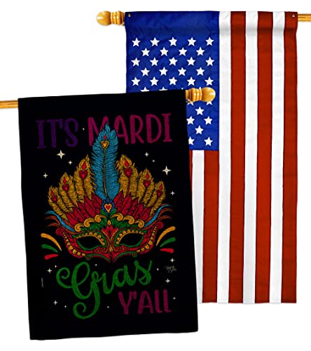 Mardi Gras Yall Wall Hanging Decor American Flag Banner Pack Patio Porch Lawn Room Decoration Outdoor Burlap Tapestry Yard Art Masquerade Party Spring Carnival Festival Holiday French Gift Made In USA
