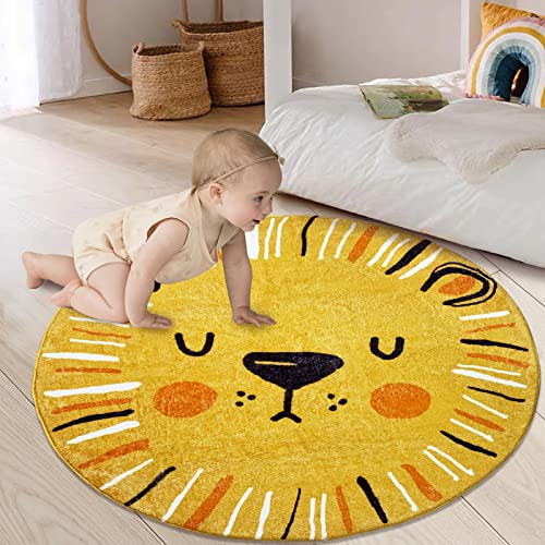 Ustide Lion Baby Play Mat, Cute Animals Large Round Area Rug Washable Non-Slip Baby Creeping Crawling Carpet Cartoon Rugs For Nursery Playmat Playroom Bedroom Room Decor(47.2") #TOP5