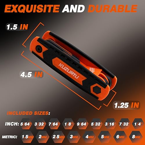 kuzuryu 17pcs Folding Allen Wrench Set, 2-Pack SAE & Metric Allen Key Set, Heat-Treated Chrome-Vanadium Steel - Portable Hex Tool for Bikes and Home Repair — view 2
