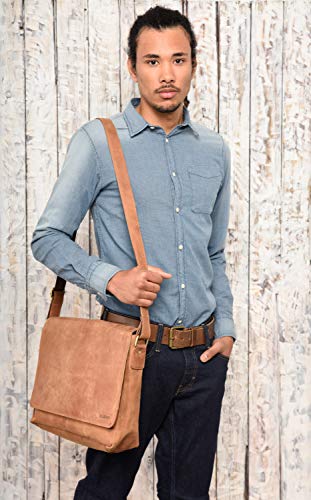 Leabags Leather Messenger Bag For Men Women - Briefcase Genuine Buffalo Leather Oxford - Laptop Bag Crossbody Work College Brown #TOP6