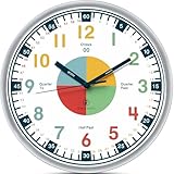 Telling Time Teaching Clock. Kids Room, Playroom Décor Analog Silent Wall Clock. Great Visual Learning Clock Time Resource. Perfect Educational Tool for Homeschool, Classroom, Teachers and Parents.