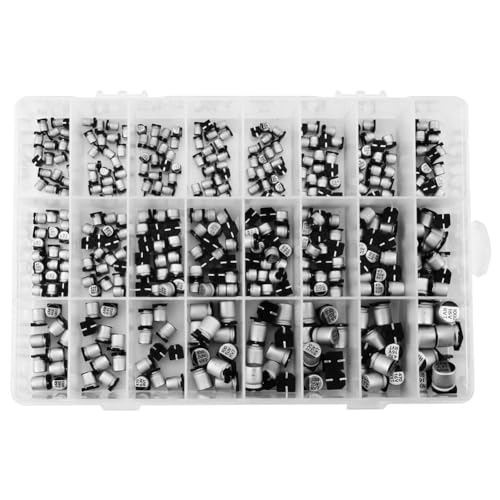 Image of 400 Pcs 24 Values Electrolytic Capacitors Assortment Kit 24 Different Types SMD Bypass Low Frequency Aluminum with Storage Box 1uF - 1000uF