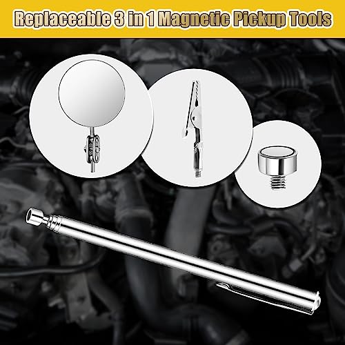 Pen Clip Telescoping Inspection Mirror Tools,4 PcsTelescoping Inspection Mirror 360° Swivel Adjustable Dad Father Gift/Long Handle Checking Vehicle, Obsere Eyelashes, Mouth (Oval, Square, Round)
