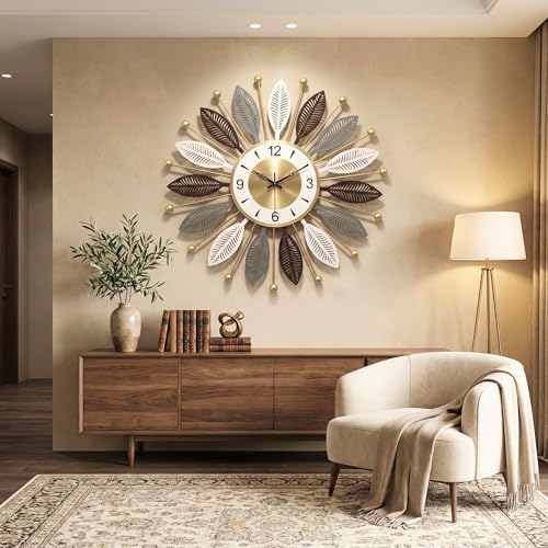 Image of Luxury Metal Wall Clock for Living Room | Designer Decorative Wall Clock with Silent Sweep Movement | Large Modern Wall Clock for Home Decor (Star-01)