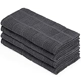 DecorRack 4 Pack 100% Cotton Large Kitchen Towels, 15" x 25" Inch Ultra Absorbent Dish Cloths, Jacquard Weave Cleaning Rags, Hand Towels for Kitchen, Grey Set (Pack of 4)