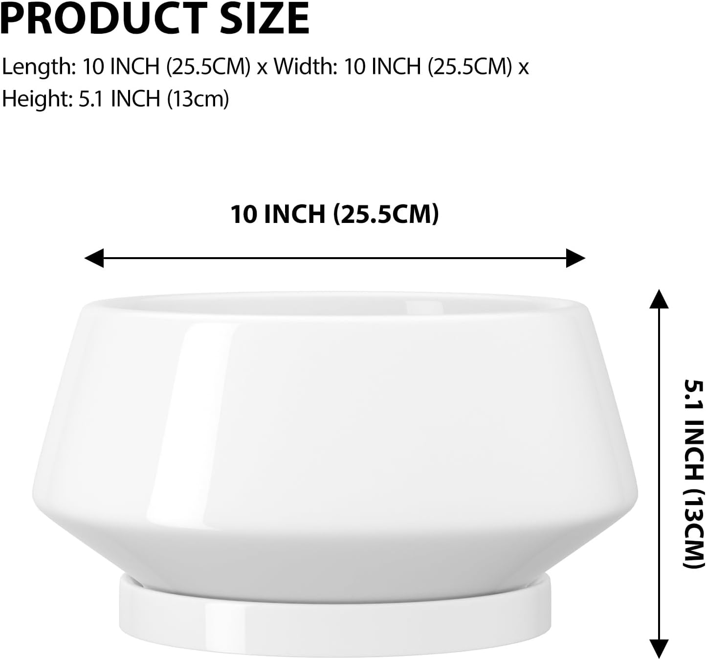 10 Inch Ceramic Planter with Drainage Hole and Saucer, Indoor Outdoor Plant Pot for Plants, White