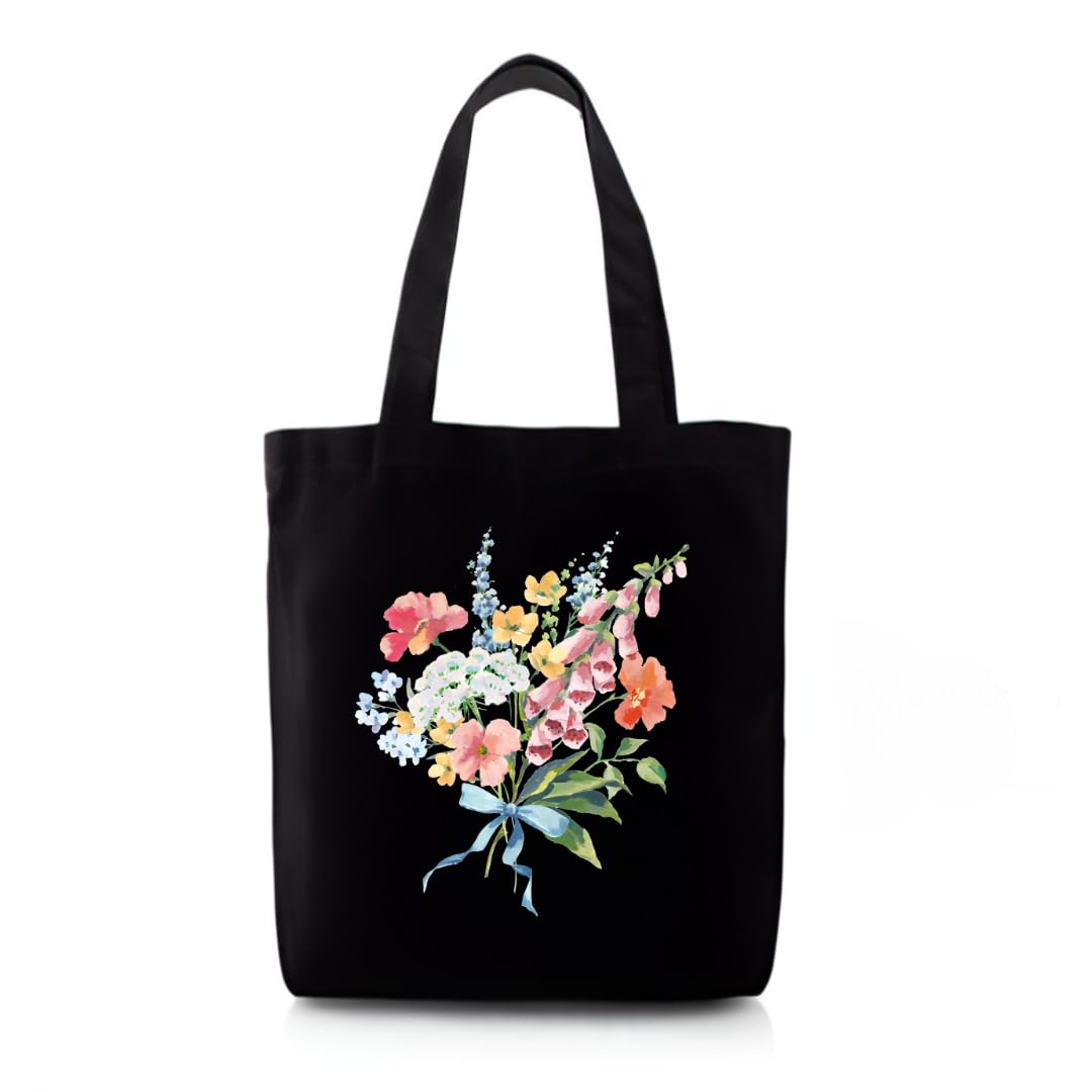 Toteaa Wildflower Bouquet Tote Bag | Floral Printed Cotton Bag for Women | Zipper | 13x14.5 in-image-33