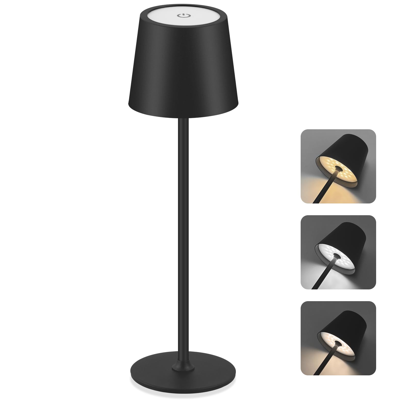 CNMTCCO LED Tischlampe Kabellos Dimmbar, 3 Lichtfarben Touch Steuerung, Tischleuchte mit 5200mAh Batterie, Wasserdicht für Outdoor& Indoor, Moderne Nachttischlampe für Wohnzimmer, Schlafzimmer, Balkon