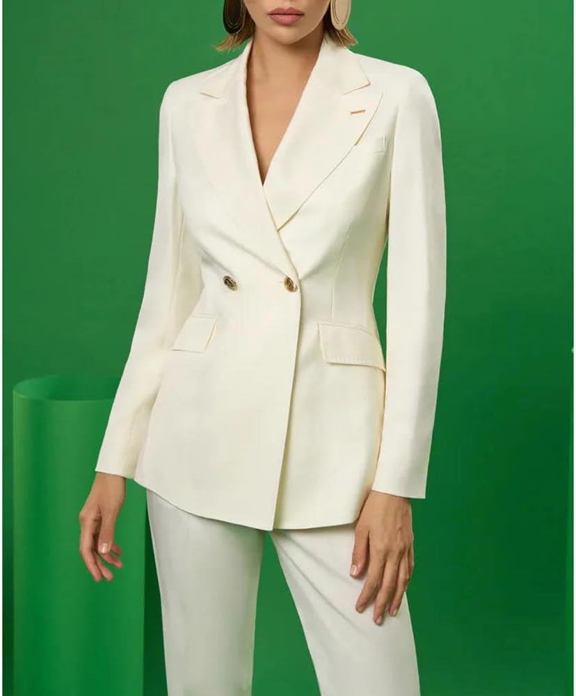 Women Double Notch Lapel Design Slim Blazer Pants Unique Office Banquet Formal Suit