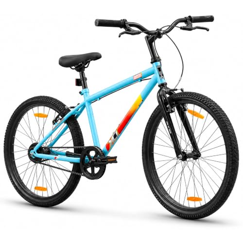 Image of XCi Dark Raven Hybrid Bike, 26-Inch Tires, Single Speed, Rigid Suspension, V-Brakes, Youth 12+ Years, 17-Inch Ultra Light Steel Frame, Cyan Orange