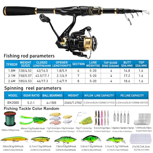 Fishing Rod and Reel Combo - 5.9ft Carbon Fiber Telescopic Fishing Pole with 2000 Spinning Reel Combos - Sea Saltwater Freshwater Ice Bass Fishing Rods Kit Fishing Poles and Reels Combos by BAIKALBASS - Used condition - Image 3