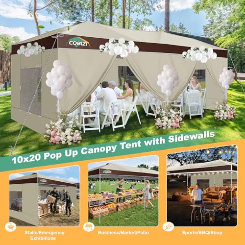 Image of COBIZI 10x20 Pop Up Canopy Tent with Sidewall,Outdoor Canopy,Dark Brown