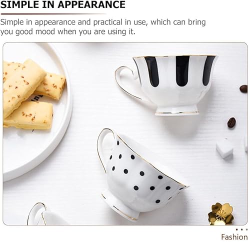 Miniatura 4 de Hemoton Juego de café de estilo real, elegante taza de porcelana fina para café, bebidas, café con leche, té moca, blanco y negro