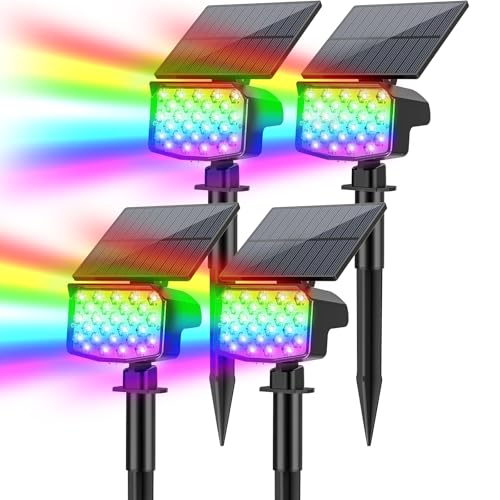 MinPea Solar Color Changing Spot Lights Outdoor, [9 Modes/4 Pack] Solar Christmas Lights Outdoor Waterproof IP65, Multicolor Solar Powered Landscape Spotlights for Yard Garden Pathway Lawn Decoration