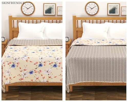Image of Amazon Brand - Umi Blanket for Single Bed, 120 GSM Microfiber 2 Layered Quilted Dohar, Soft Lightweight Reversible Printed AC Blanket Single Bed for All Season (Mustard, 152 x 225 cm)