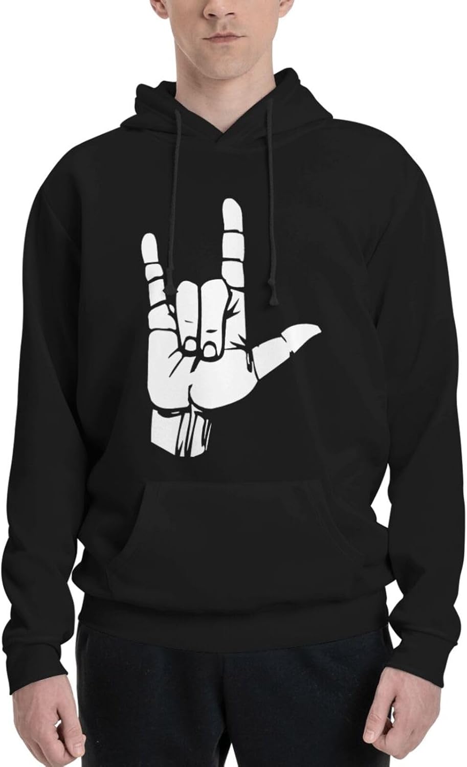 ASL American I Love You Sign Language Men's Sweater Polyester Hoodies Casual Hoody Outwear Jersey with Pocket
