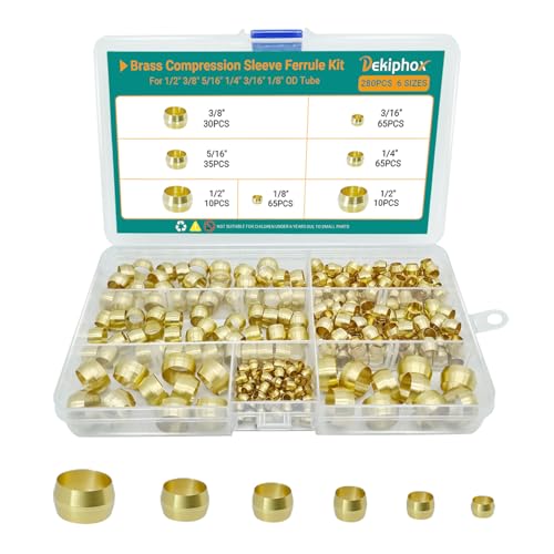 280PCS Brass Compression Sleeves Ferrules, 6 Sizes 1/2
