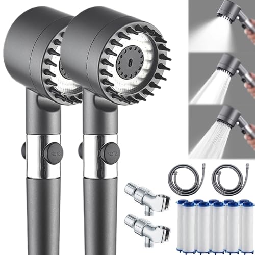 Purwater Shower Head, 2024 Best German Multifunctional Massage Shower, The Derma Showerhead, Adjustables Pressure Turbocharge Handheld Shower Head, Showerhead With 5Pcs Filter Element (2Set)