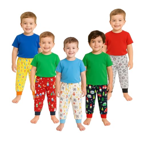 Image of EIO Unisex Kids Tapered Fit Mid Rise Cotton Pajama Pants Combo Pack