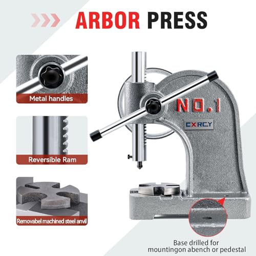 Image of CXRCY Arbor Press 1 Ton Round Ram with Hand Wheel, Cast Iron Upgraded Manual Arbor Press, 5.5 inch Maximum Height, Desktop Arbor Press, Metal Punch Press Machine for Stamping Bending Forming Stretching