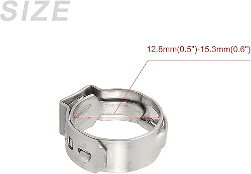 Miniatura 2 de Abrazaderas de manguera de oreja individual (12.8mm - 15.3mm0.5" - 0.6") 50 unidades, clips de tubo de acero inoxidable 304 - para fijación de