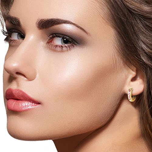 Galaxy Gold Gg 14K Solid Yellow Gold Hoop Huggie Earrings With 1.3 Ctw Natural Pink Sapphire #TOP4