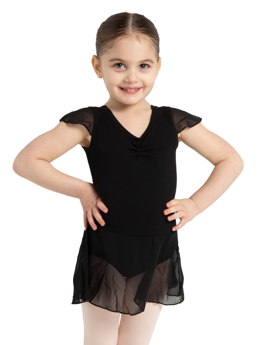 Capezio Girl's 11305C Flutter Sleeve Dress, Black, Toddler