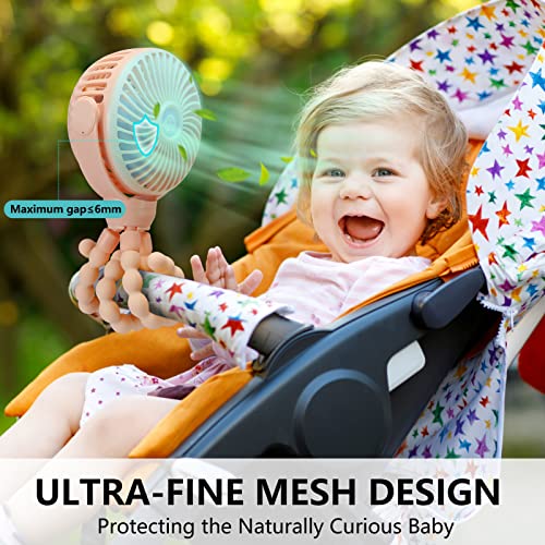 Snawowo Mini Portable Baby Stroller Fan, Battery Operated Clip On Fan, Rechargeable 360° Rotate Flexible Tripod Handheld Cooling Fan For Car Seat Crib Treadmill Travel（Pink） #TOP2