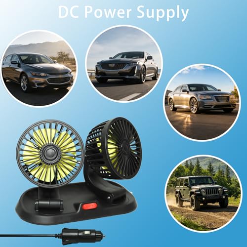 Adjustable Dual Head Car Cooling Fan 12V-Brushless Motor-2 Speeds, 360Rotation, for Car Dashboard, Powerful Cooling Solution for Sedan/SUV/RV/Truck/Van Vehicles,Cigarette Lighter Powered (2-head 12V) by Chynexus - Used condition - Image 4