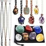 6Pcs Adjustable Crystal Necklace Cages with 7 Chakra Crystals & Healing Stones Set, for Jewelry Making, Yoga Meditation (7 Tumbled Stones + 6pcs Cord)